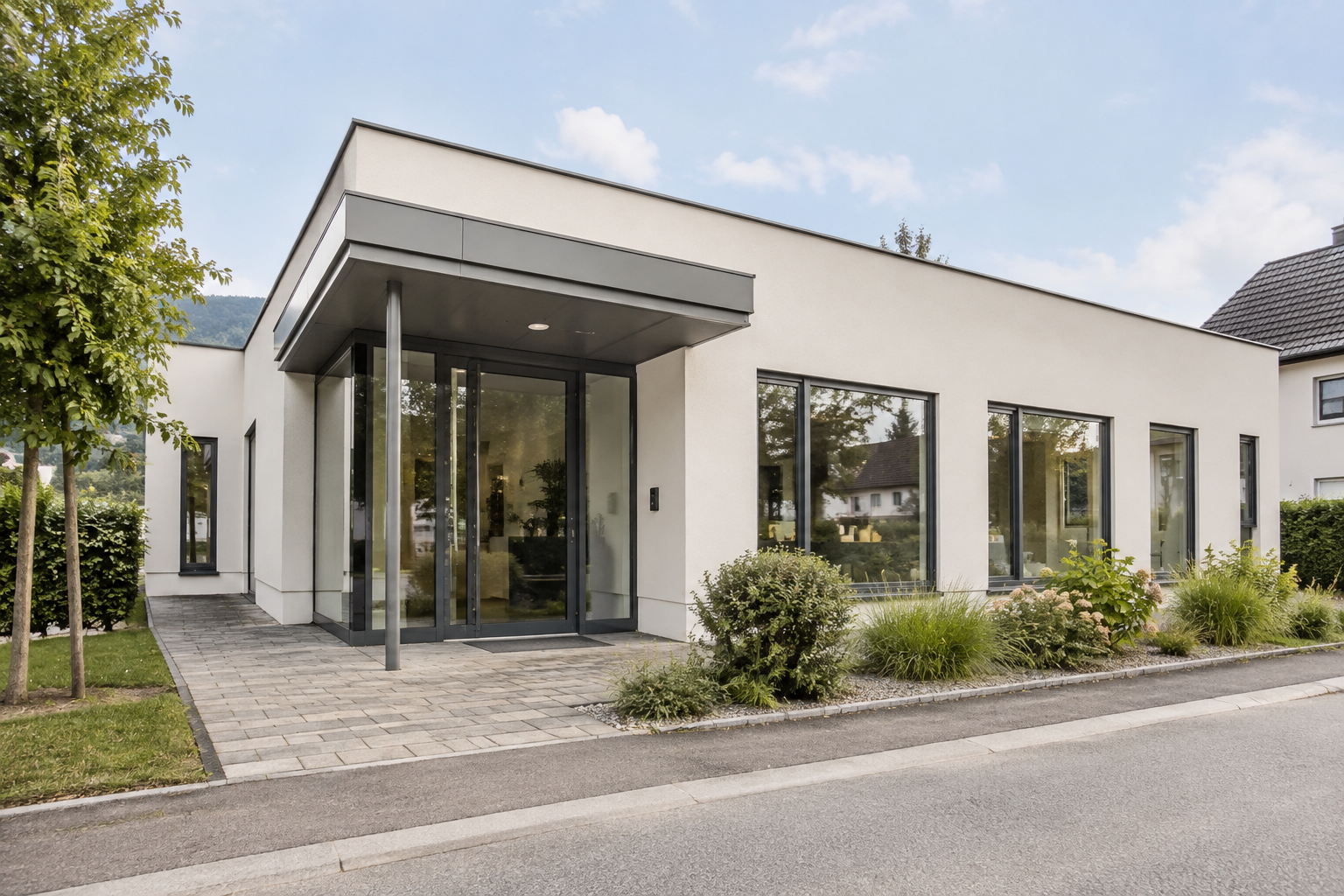 Neutrales kleines Gewerbegebäude mit Büroflächen